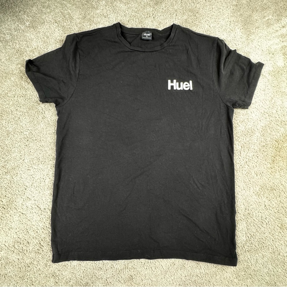 Huel Shirt Mens Large Black Crewneck Short Sleeve Cotton Tee Athletic Logo‎ XL